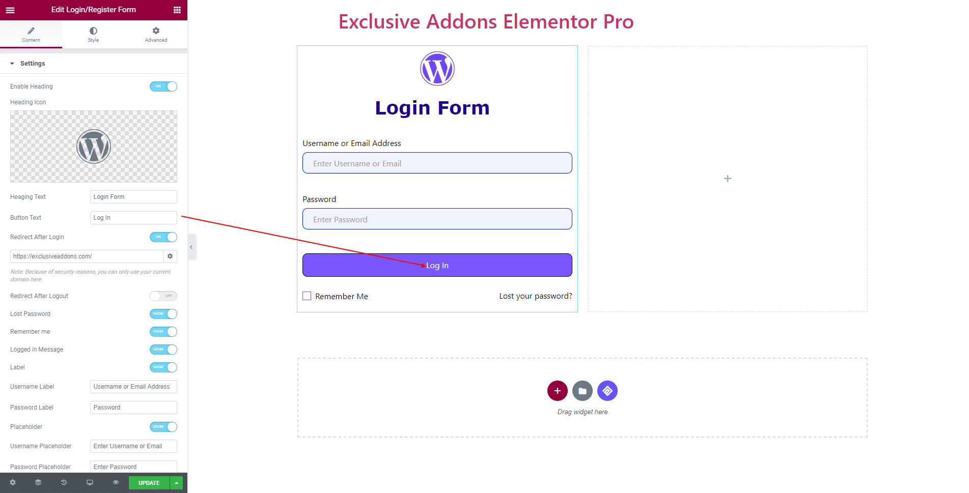 elementor pro login