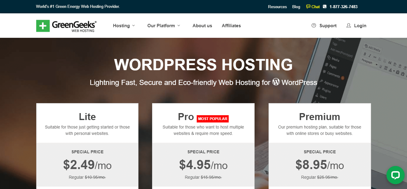 GreenGeeks Hosting for wordpress