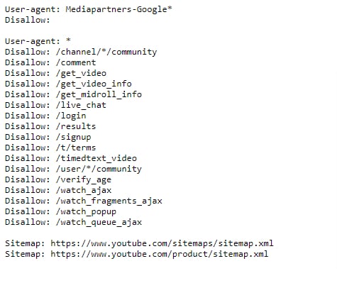 robots.txt of YouTube