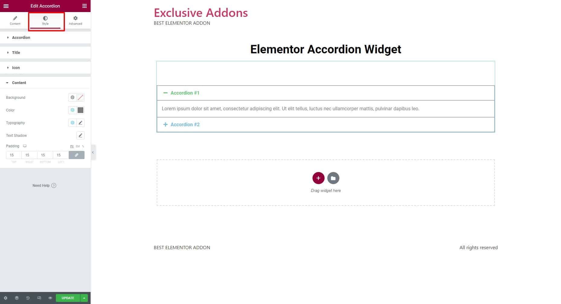 Create WordPress accordion using the Elementor Accordion Widget
