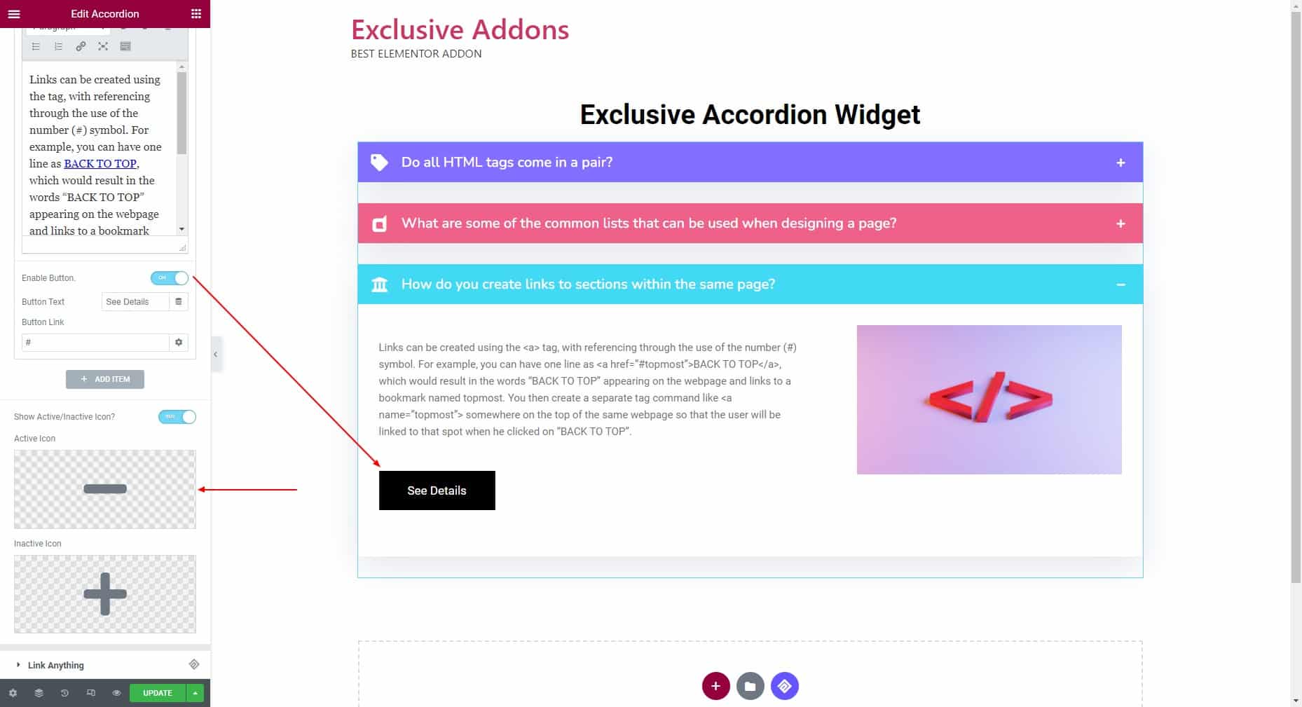 Create WordPress accordion using the Accordion Widget From Exclusive Addons_Step-2-2