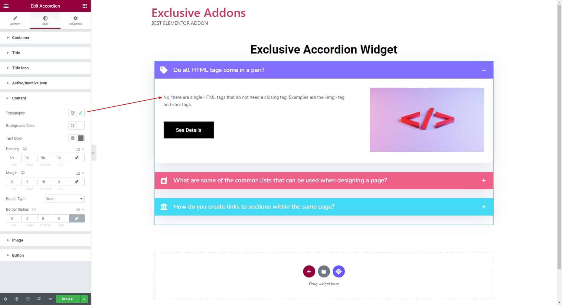 Create WordPress accordion using the Accordion Widget From Exclusive Addons_Step-3-2